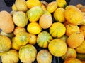 Ripe melons harvested heap different varieties