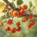 Ripe orange apples on branch with leaves Royalty Free Stock Photo