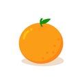 Ripe orange fruit clipart icon with leaf. flat vector illustration. Royalty Free Stock Photo