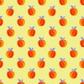 Ripe orange peaches, persimmons on a yellow background. Seamless pattern illustration with acrylic. Royalty Free Stock Photo