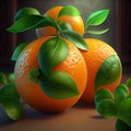 Ripe oranges freshly cut from their feet on the table - Generate Artificial Intelligence- AI