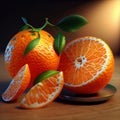 Ripe oranges freshly cut from their feet on the table - Generate Artificial Intelligence- AI