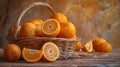 Ripe Oranges in a Wicker Basket Royalty Free Stock Photo