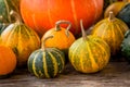 Ripe organic colored pumpkins