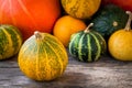 Ripe organic colored pumpkins
