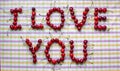 Ripe organic homegrown cherries , I love you text Royalty Free Stock Photo
