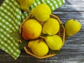 ripe organic pear harvest delicious vintage natural on a black wooden background