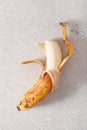 Ripe overripe organic bananas on concrete background. ugly food zero waste concept