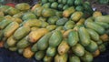 Ripe papaya fruit is neatly arranged, sold in traditional markets. Royalty Free Stock Photo