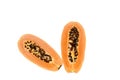 Ripe papaya tropical fruit half cut on white background Royalty Free Stock Photo