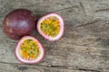 Ripe passion fruit isolated on old wood table