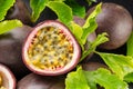 Ripe passion fruits with passion fruit seeds