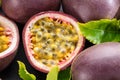 Ripe passion fruits with passion fruit seeds