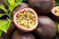 Ripe passion fruits with passion fruit seeds