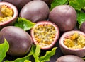 Ripe passion fruits with passion fruit seeds