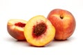 Ripe peach fruit with slice isolated