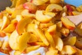 Ripe peach fruit slice with juice. Cooking jam or