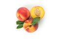 Ripe peach fruits isolated on white background Royalty Free Stock Photo