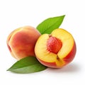 Ripe peach with green leaves isolated on white background. AI generated Royalty Free Stock Photo