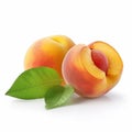 Ripe peach with green leaves isolated on white background. AI generated Royalty Free Stock Photo