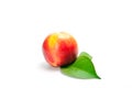 Ripe peach with leaves isolated on a white background Royalty Free Stock Photo