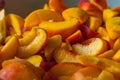 Ripe peach slices. Fresh organic fruits. Cooking