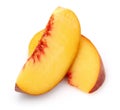 Ripe peach slices on white