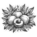 Peaches apricot engraving vector illustration