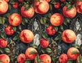 Ripe Peaches and Gothic Architecture Pattern Royalty Free Stock Photo