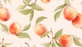 ripe peaches and their leaves in watercolor Royalty Free Stock Photo