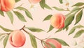 ripe peaches and their leaves in watercolor Royalty Free Stock Photo