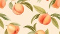 ripe peaches and their leaves in watercolor Royalty Free Stock Photo