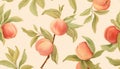 ripe peaches and their leaves in watercolor Royalty Free Stock Photo