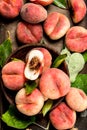 Ripe peaches on a tray. Royalty Free Stock Photo