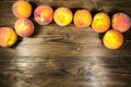 Ripe peaches on wooden table Royalty Free Stock Photo