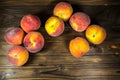 Ripe peaches on wooden table Royalty Free Stock Photo