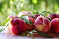 ripe peaches on wooden table Royalty Free Stock Photo