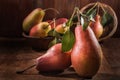 Ripe pear and a bunch of viburnum berries