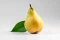 Ripe pear with a leaf, isolate on a white background. Macro studio shot. AI generated