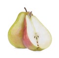 Ripe pears and half pear fruit isolated on a white background