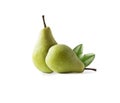 Ripe pears with leaves isolated on a white background. Two pears with copy space for text. Royalty Free Stock Photo