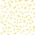 Ripe peeled yellow banana with bitten off part of fruit seamless pattern. Harvesting tropical fruits. Healthy fruits Vector Royalty Free Stock Photo