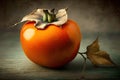 Ripe persimmon fruit on wooden background