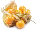 Ripe physalis or golden berry fruits in calyx isolated on white background