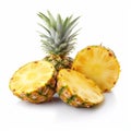 Ripe pinapple with green leaves isolated on white background. AI generated Royalty Free Stock Photo