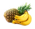 Ripe pineapple and bananas.