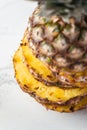 pineapple cut into pieces. top view. Shallow depth of field. Close up