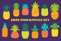 Ripe pineapple hand drawn vector illustrations set Royalty Free Stock Photo
