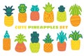 Ripe pineapple hand drawn vector illustrations set Royalty Free Stock Photo