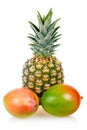 Ripe pineapple and mango fruits
